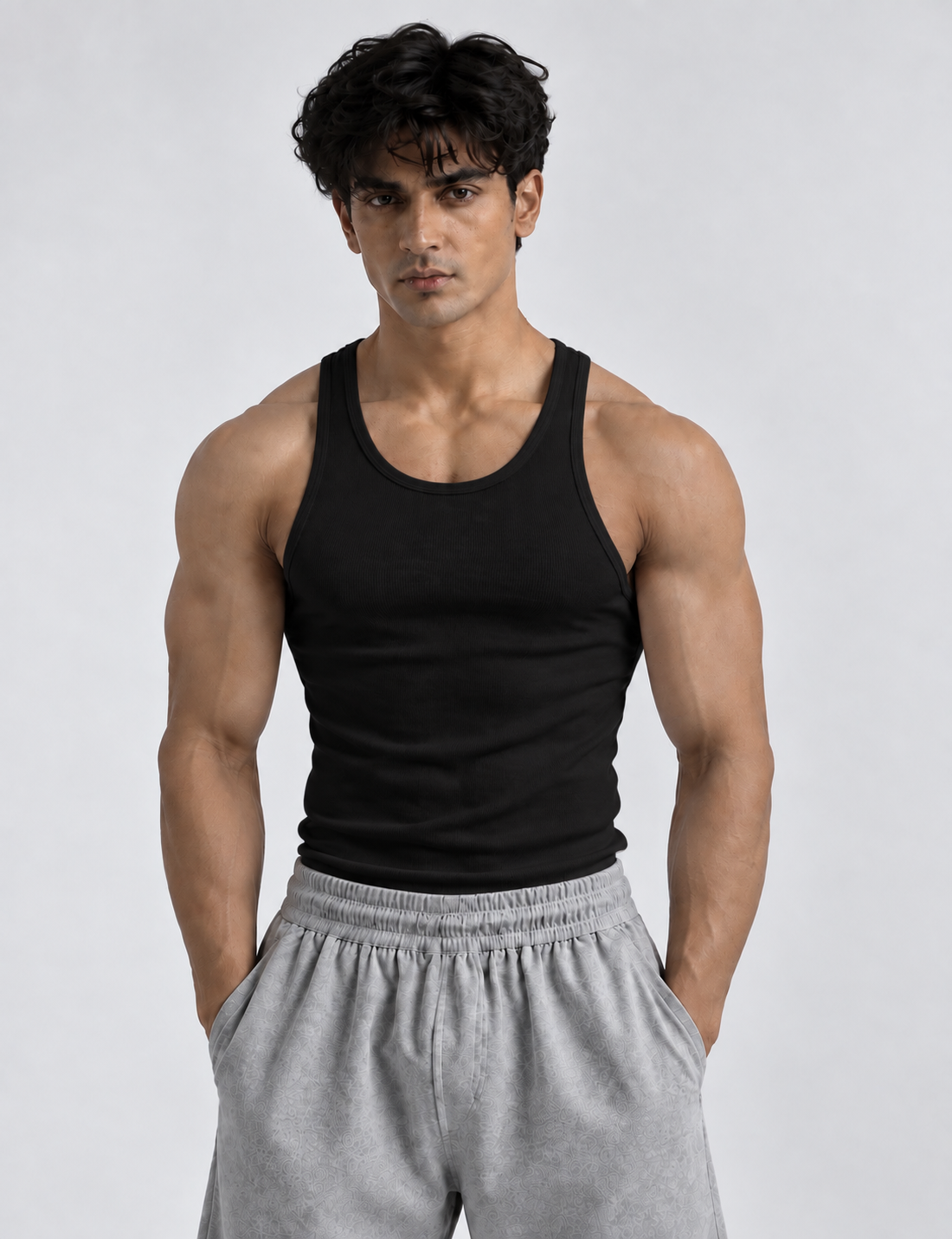BLACK RIBBED VEST