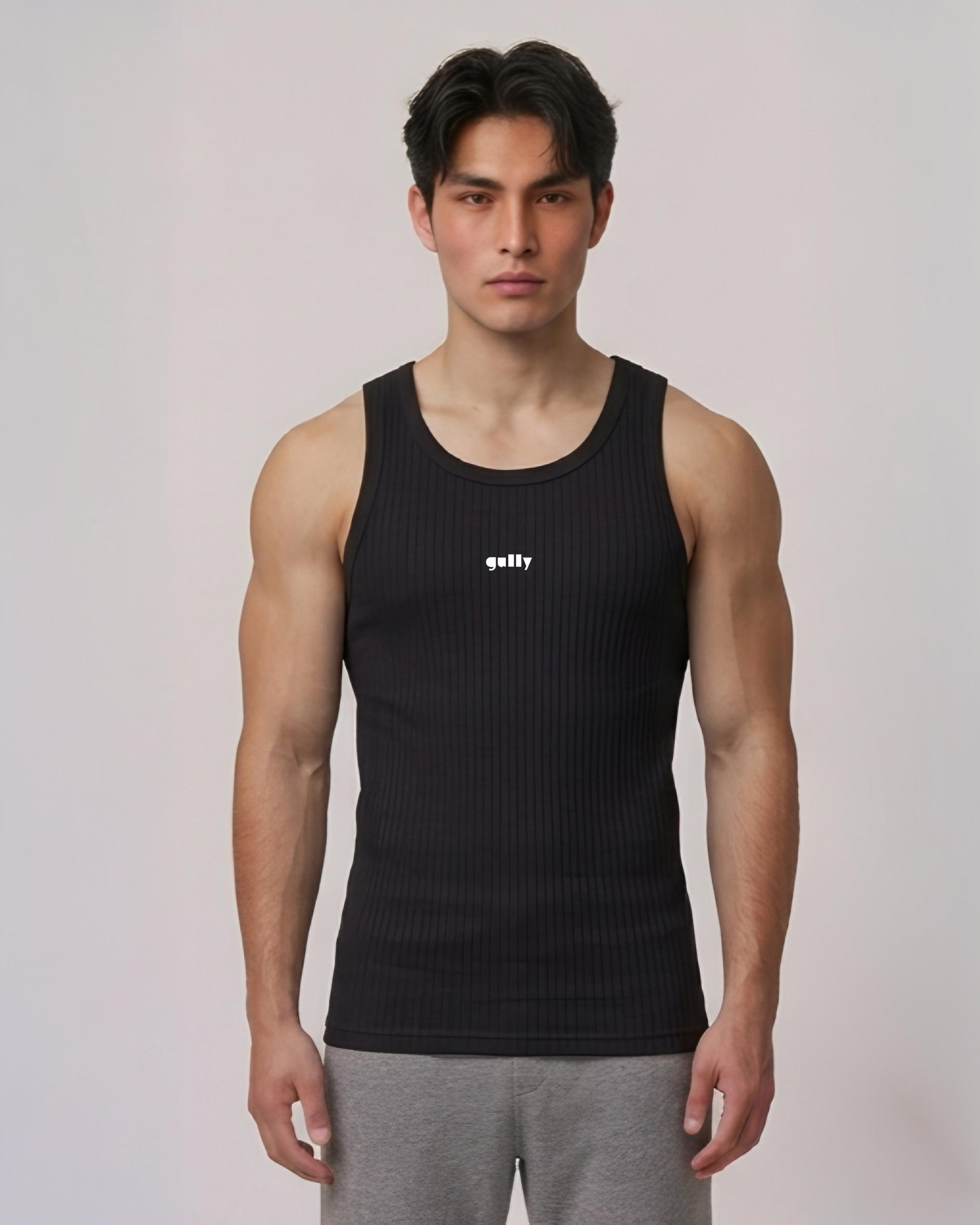 BLACK RIBBED VEST